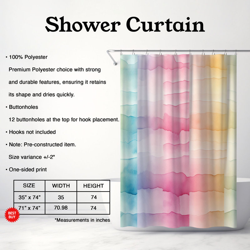 Rideau de douche 1 pièce Gentle Transition, H 74 po x l 71 po