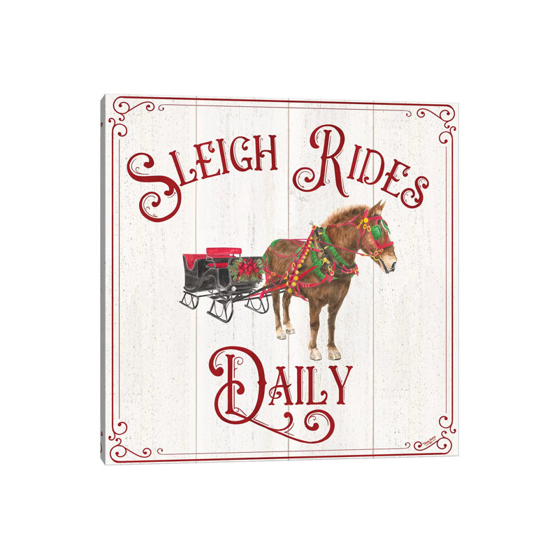 Vintage Christmas Signs V-Sleigh Rides by Tara Reed - Wrapped Canvas Print, 93.98 cm H x 93.98 cm W