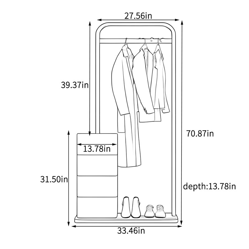 Ash Wood Wardrobe with Large Storage, Black