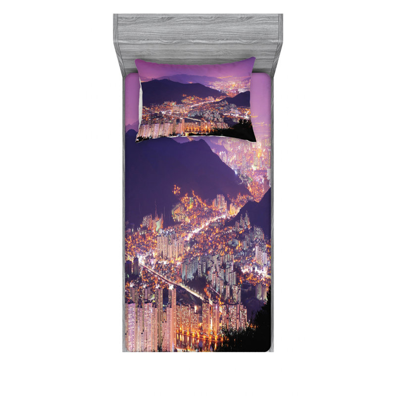 Ensemble de draps Skyline Of Busan, Ensemble de draps pour lit simple TG avec drap-hou