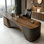 Bureau double 86,61 "haut de gamme en bois massif brun de style chinois