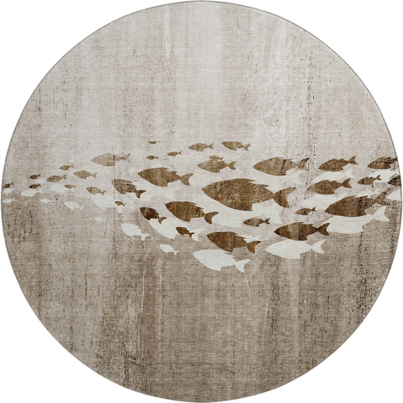 Tapis taupe Cerrito lavable à la machine de qualité supérieure, Rond 8 pi