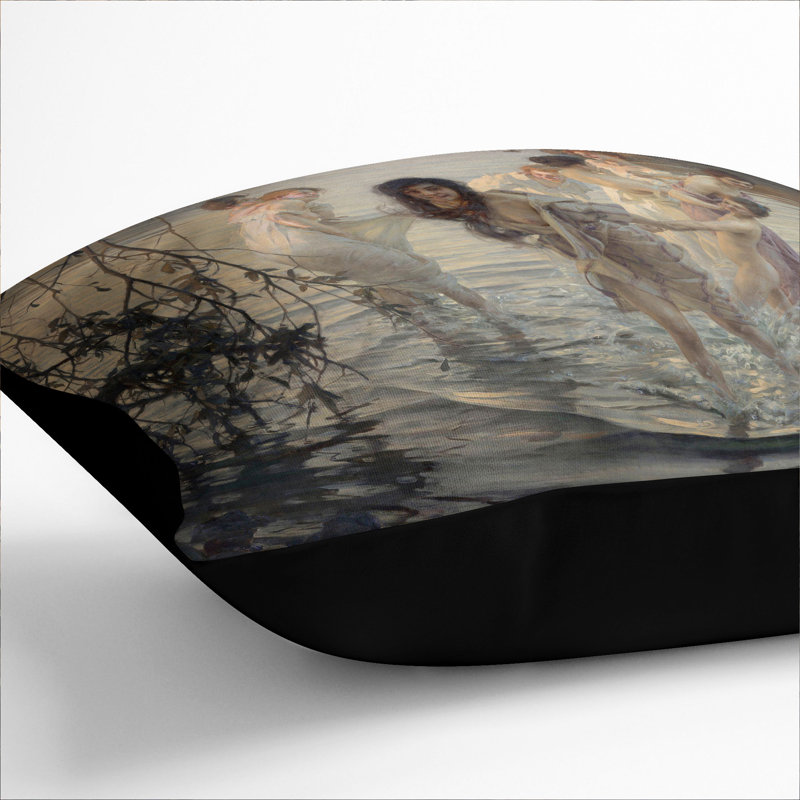 The Nymphs Square Throw Cushion, Black, 40cm H x 40cm W x 15cm D