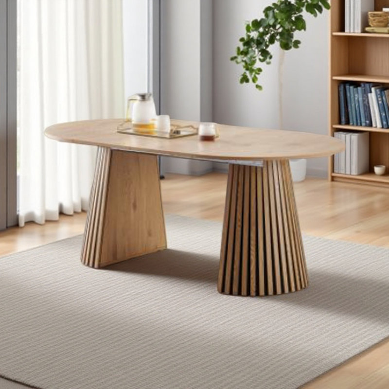 Wooden Dining Table, Flexible And Extendable, Multi-Functional And Space-Saving, Fashionable Oval Design And Slatted Table Legs