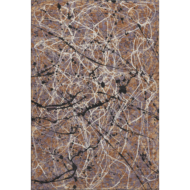 Premium Machine Washable Mayfield AMF2389 Abstract Rug, Paprika, 5' x 7'6"