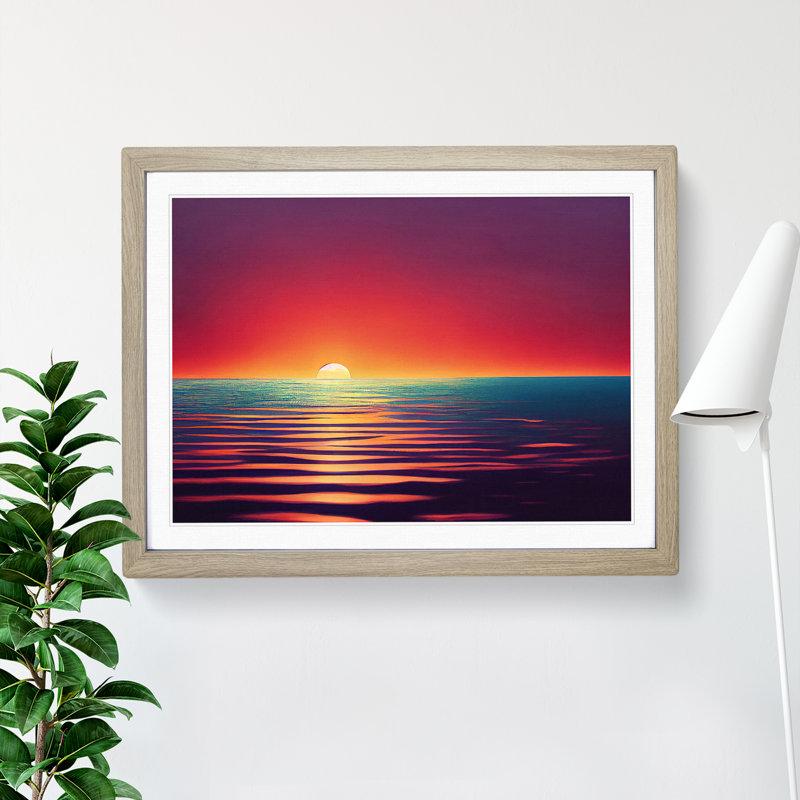 XH1022-6348X Mysterious Ocean Sunset - Single Picture Frame Print, 34cm H x 46cm W, Beige