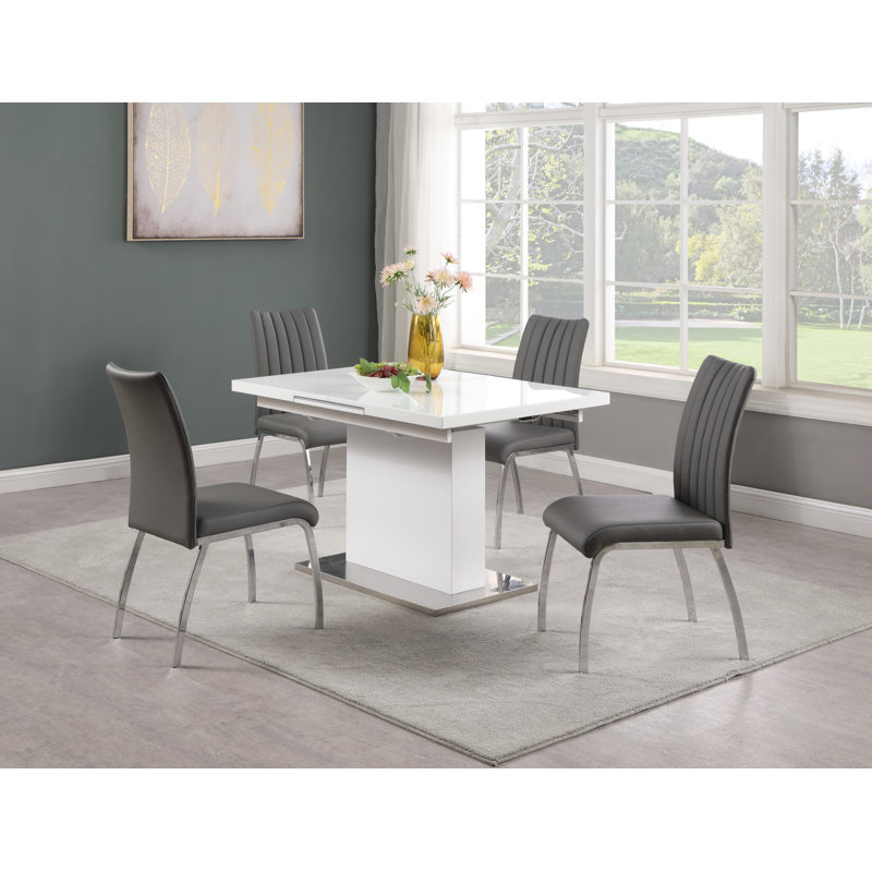Benae Contemporary Pop-Up-Extendable White Glass Dining Table