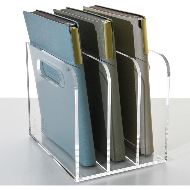 Organisateur de bureau en acrylique transparent avec 3 compartiments verticaux, porte-classeur polyvalent et trieur de documents pour magazines, reliures, fournitures de bureau et organisation à domicile