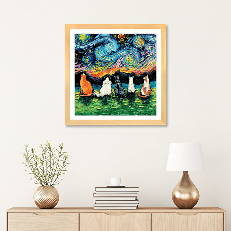 «Starry Cats» par Aja Trêves - reproduction d'art sur, H 24 po x l 24 po x P 1 po, Papier encadré naturel