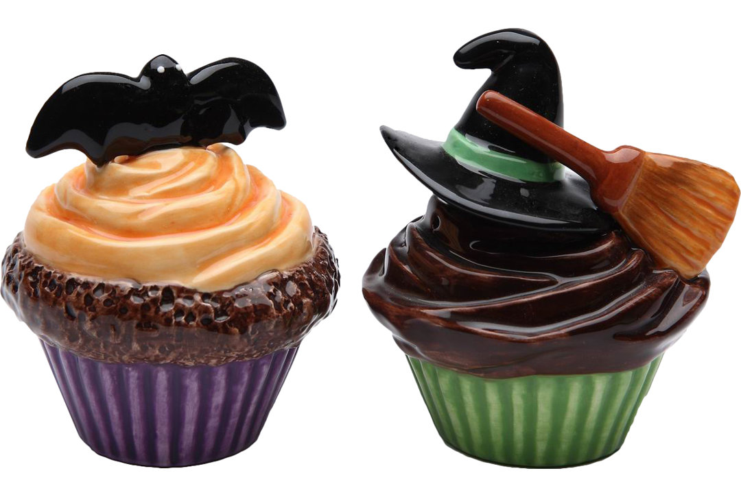 The Holiday Aisle Brevard Bat and Witch Cupcake 2 Piece Salt and Pepper Set The Holiday Aisle®