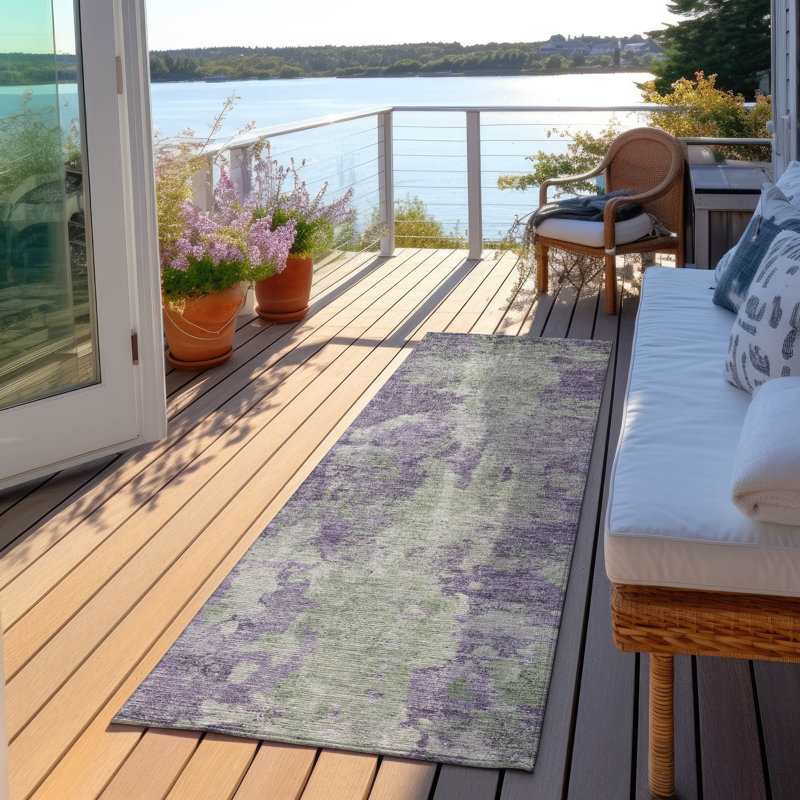 Tapis intérieur / extérieur lavable abstrait Folcroft, Tapis de couloir 2 pi 3 po x 7 pi 6 po