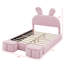 Structure de lit double, lit plateforme tapissier en velours avec tête de lit oreilles de lapin, lumière DEL et 2 tabourets de rangement
