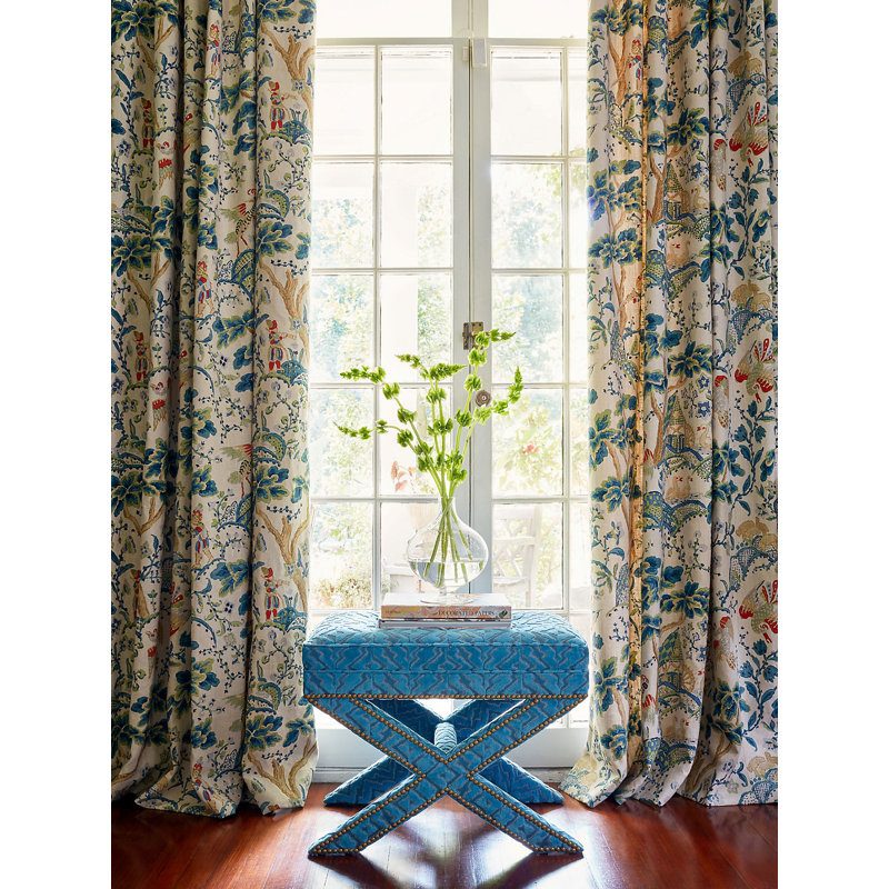 Merchante Kelmescott Hand Block Fabric, Peacock On Sand