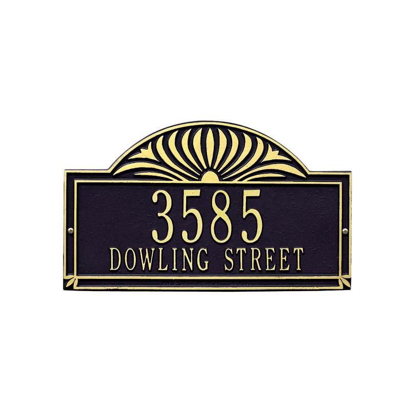 Plaque d'adresse murale Sunburst à 2 lignes, Noir et or, Oui