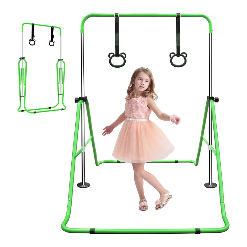Barre de gymnastique réglable en hauteur pour enfants - barre d'entraînement en fer extensible pour la pratique à domicile, vert