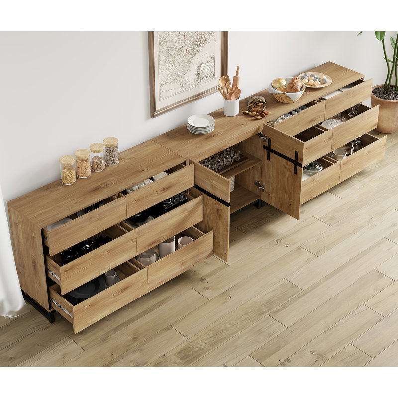 Buffet 3 en 1 moderne avec 12 tiroirs, armoire de rangement avec tablettes réglables, armoire à café pour le salon, cuisine