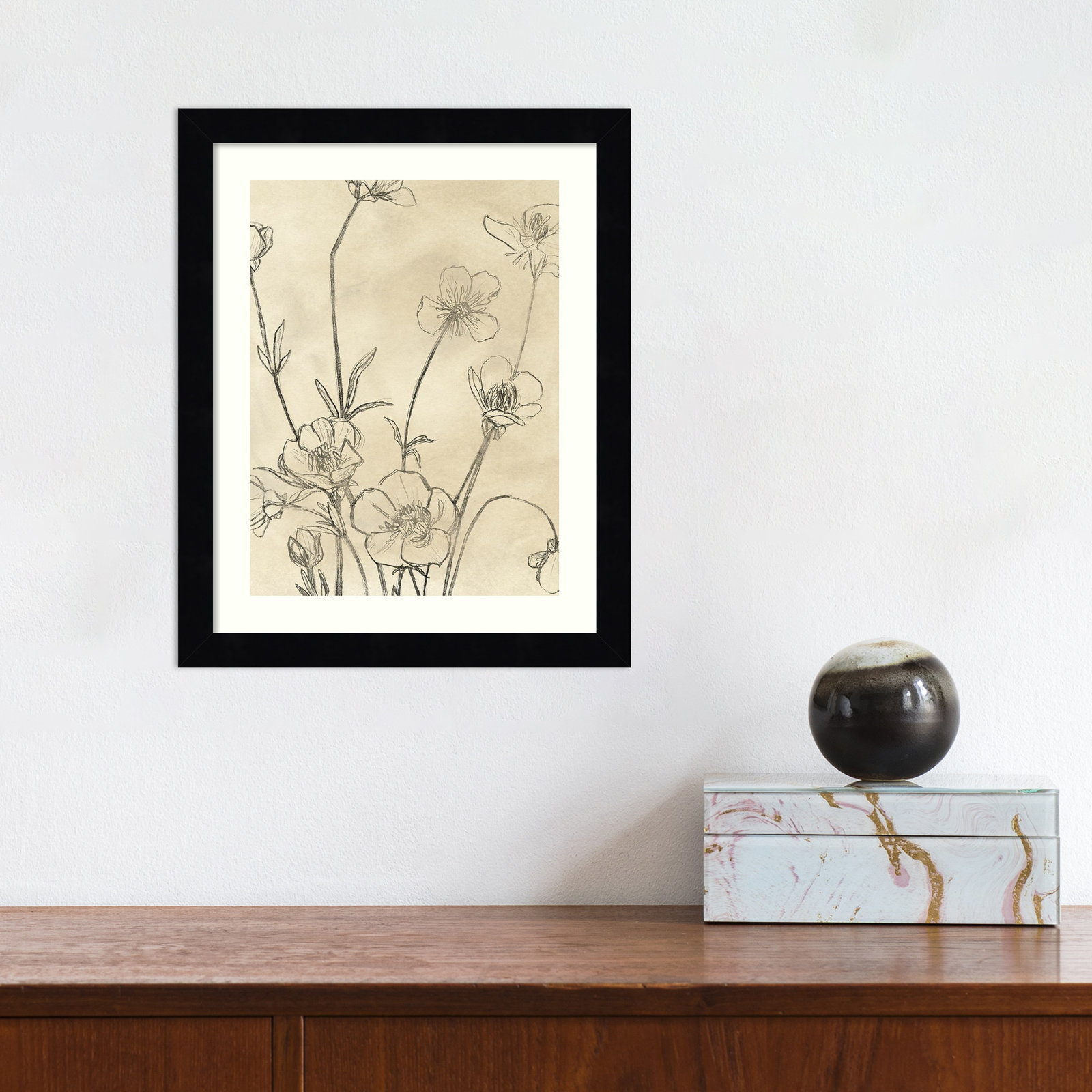 Vintage Wildflowers I by June Erica Vess, 13" H x 11" W, Black