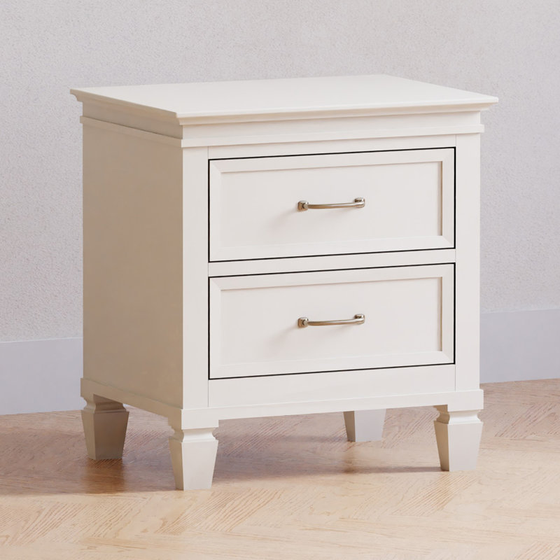 Darlington Warm White 2-Drawer Nightstand with Satin Nickel Handles