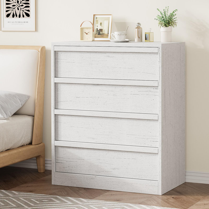 4 Drawer Tall Dresser Nightstand, Modern Small Chest with Storage for Bedroom, Nursery or Entryway, White