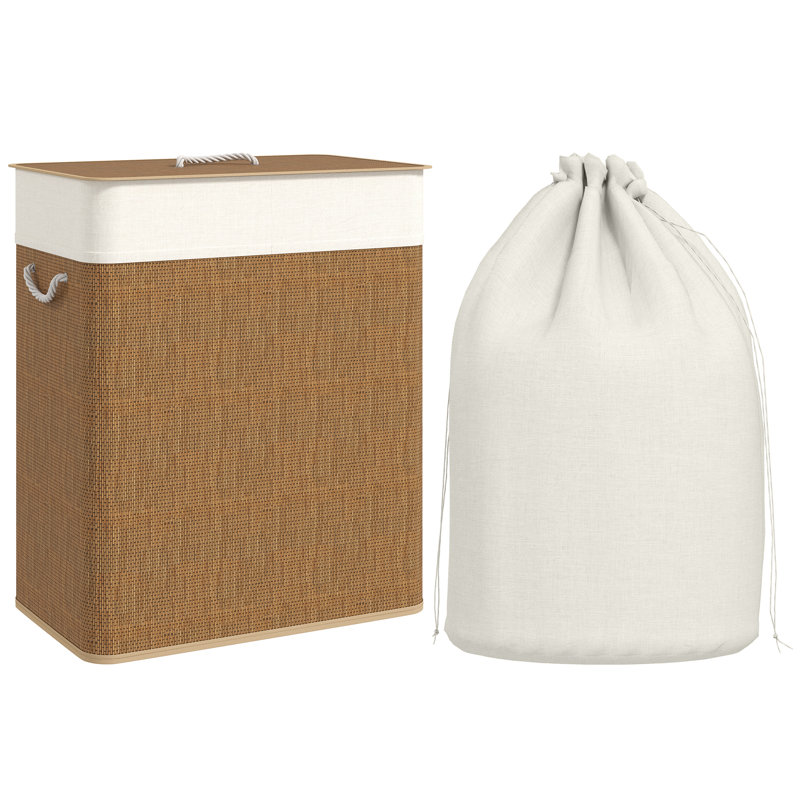  100L Laundry Basket with Lid, Washing Basket for Bathroom, Brown, Brown
