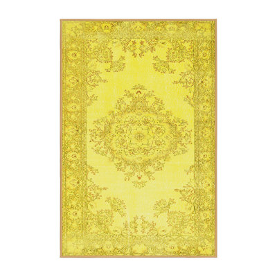 Tapis contemporain 449 jaune lavable à la machine