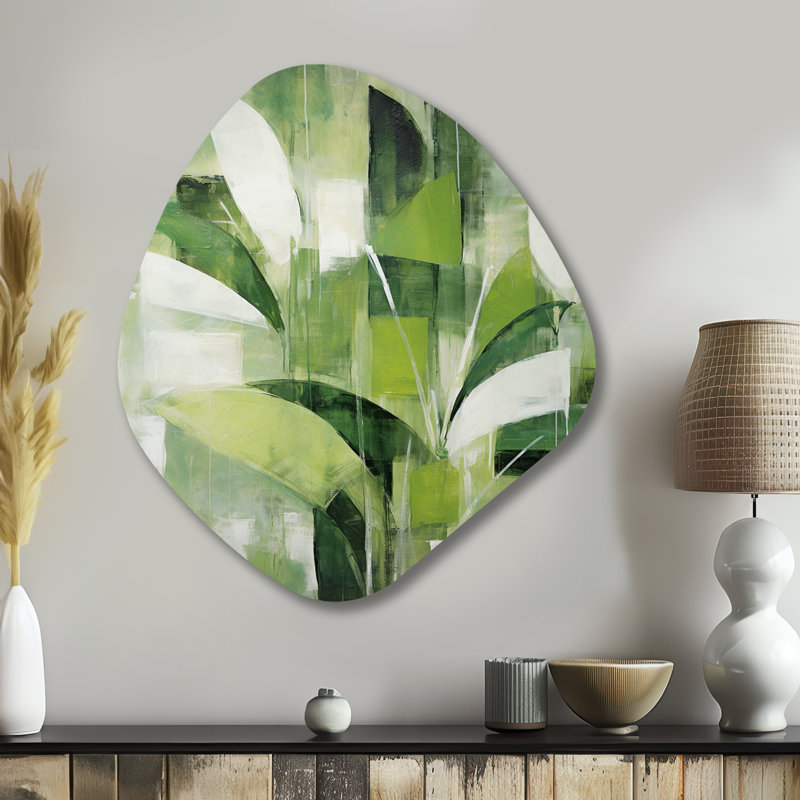Abstrait, plantes vertes, minimalisme, collage rétro - plante nébuleuse, art mural asymétrique en métal, H 35 po x l 31 po