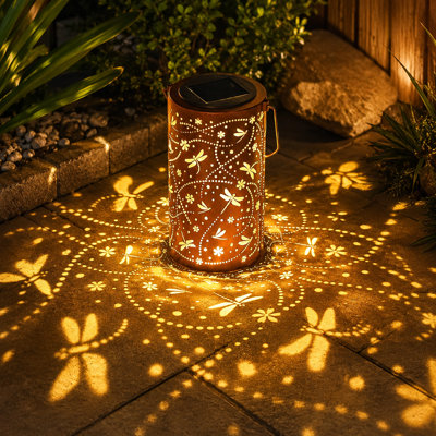 Dragonfly Metal Solar Hanging Lanterns, Weatherproof LED Decorative Lights for Garden, Yard, Patio, Lawn, or Tabletop Pathway