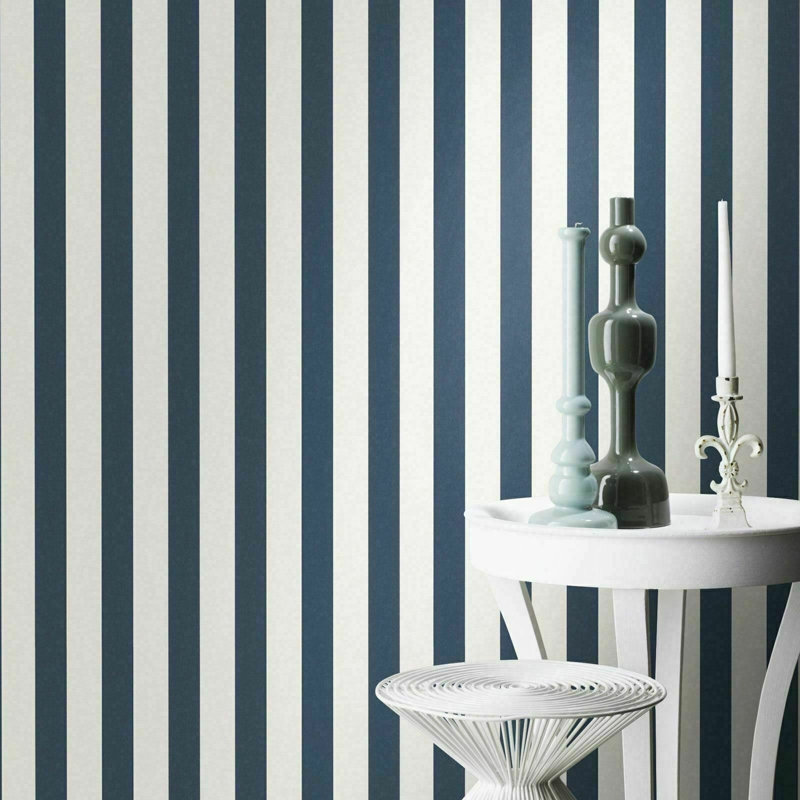  Modern Nautical Striped Wallpaper Navy Blue and White Vertical Pattern 246049