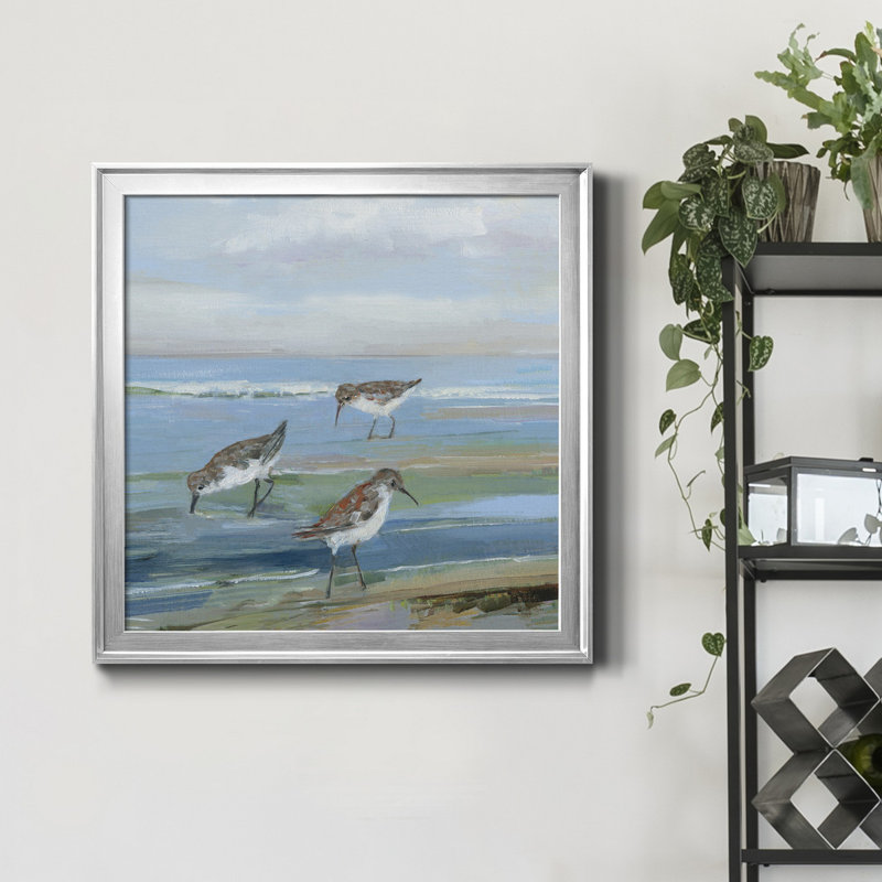 Seabird Beach I - peinture sur toile encadrée, Cadre argenté, H 34,5 po x l 34,5 po x P 1,5 po