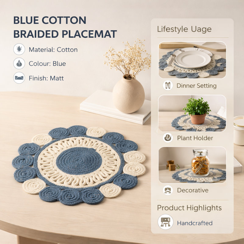 Cotton Floral Placemat, Blue