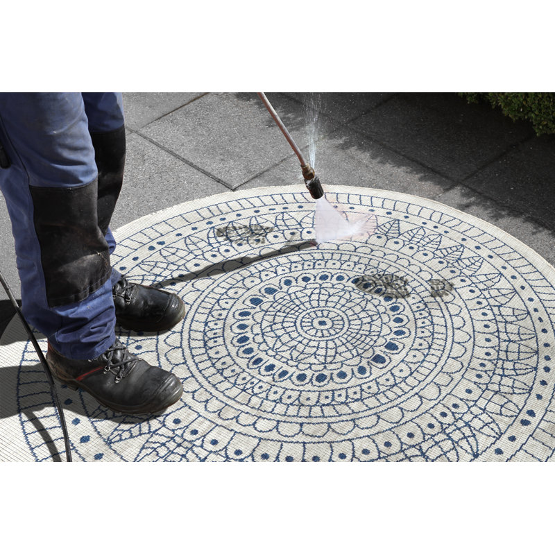 Porto Reversible Blue/Cream Rug, Round 100 cm