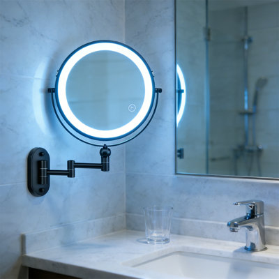 Makeup Mirror, Wall Mounted Makeup Mirror With Light - Rechargeable, 1X/10X Double-Sided Magnification, 3-Color Lighting, Touch Dimming, And 360 °Rotating Arm