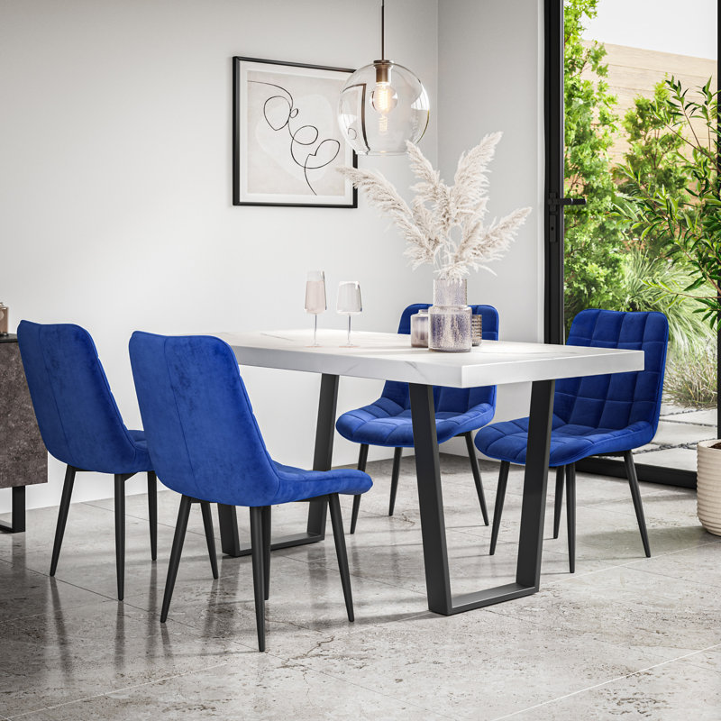 Wapella Dining Set, White/Black/Blue, Table, 6 Chairs