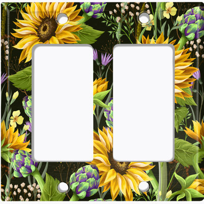 Sun Flower Purple Lavender Garden Black 2 - Gang Duplex Outlet Standard Wall Plate