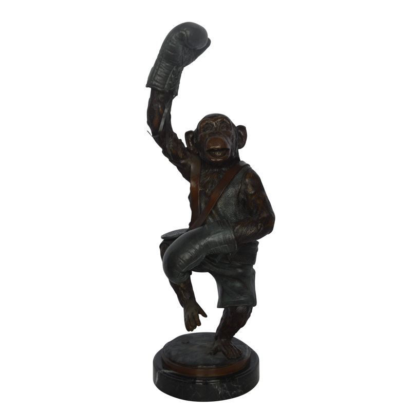 Statue de singe de boxe en bronze Nifao - Sculpture humoristique de singe en bronze - Taille: L 10 po x l 12 po x H 33 po.