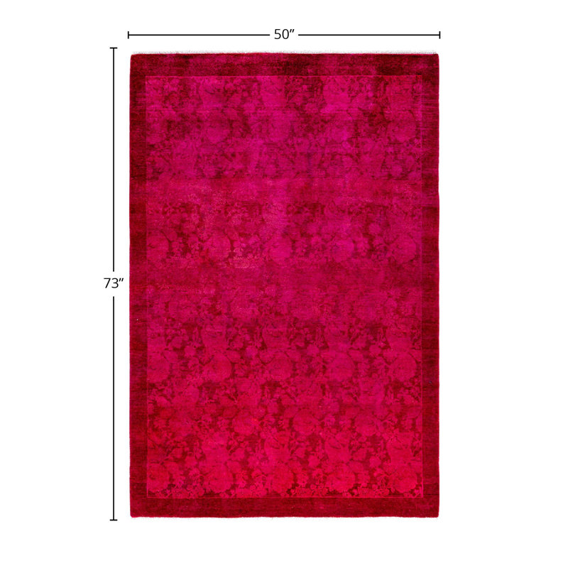 Tapis rose contemporain en laine noué à la main surteint 4 pi 2 po x 6 pi 1 po