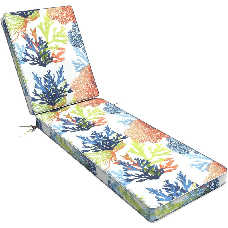 Outdoor Chaise Lounge Cushion, Water-repellent Patio Lounge Chair Cushion For Poolside Furniture, Coral Multi