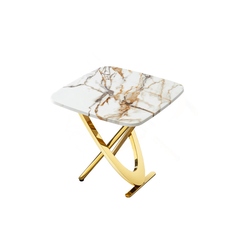 Table de bout en marbre avec plateau en marbre et base en acier inoxydable doré