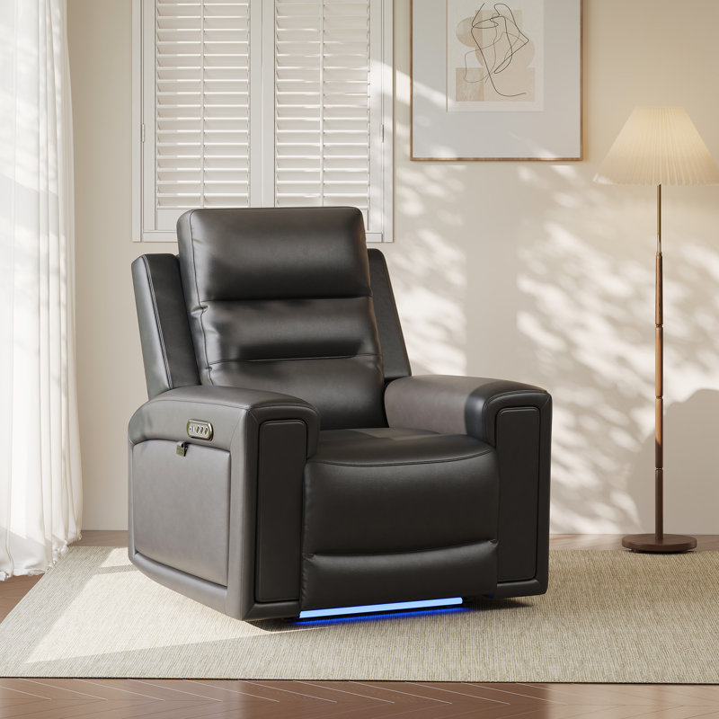 Leather Power Recliner Chair with Triple Motor Adjustment, USB/Type-C Charging & 7-Color LED Lighting – Home Theater Seating