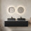 Meuble-lavabo 60 po avec lavabos, armoire de rangement murale rayée à bords arrondis avec 2 tiroirs, 2 lavabos rectangulaires noirs en céramique, sans robinet, pré-assemblé, couleur noire