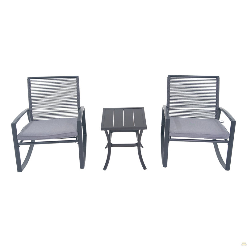 2-Person Outdoor Patio Bistro Metal Rocking Conversation Set With Table