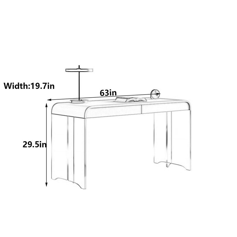 Bureau moderne de style crème avec pieds en acrylique, H 29,5 po x l 63 po x P 19,7 po