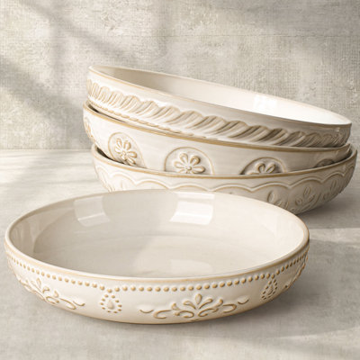 4-Piece Extra Large 50oz Pasta Bowl Set, One-of-a-Kind Kiln Reactive Glaze Handcrafted Ceramic, Food-Grade Chip Resistant Wide Shallow Dinner Bowls, Microwave, Dishwasher & Freezer Safe, Perfect Wedding Registry, Housewarming & All Holiday Gift（Multiple Patterns）