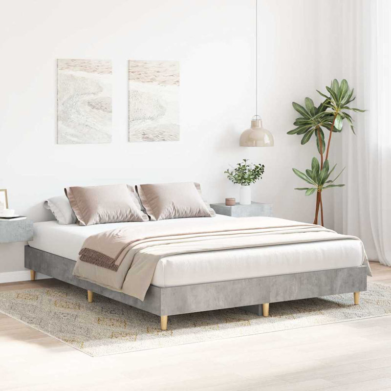Bed Frame No Mattress Engineered Wood, Concrete Grey, 153 x 203cm