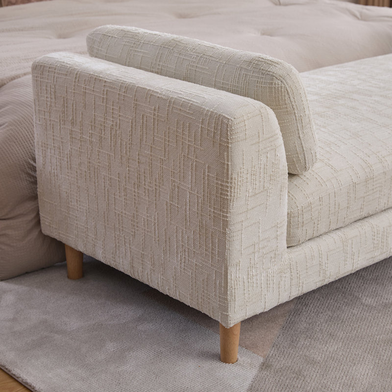 Banc rembourré en chenille de 83 po avec accoudoirs et traversins Huntoon, Beige