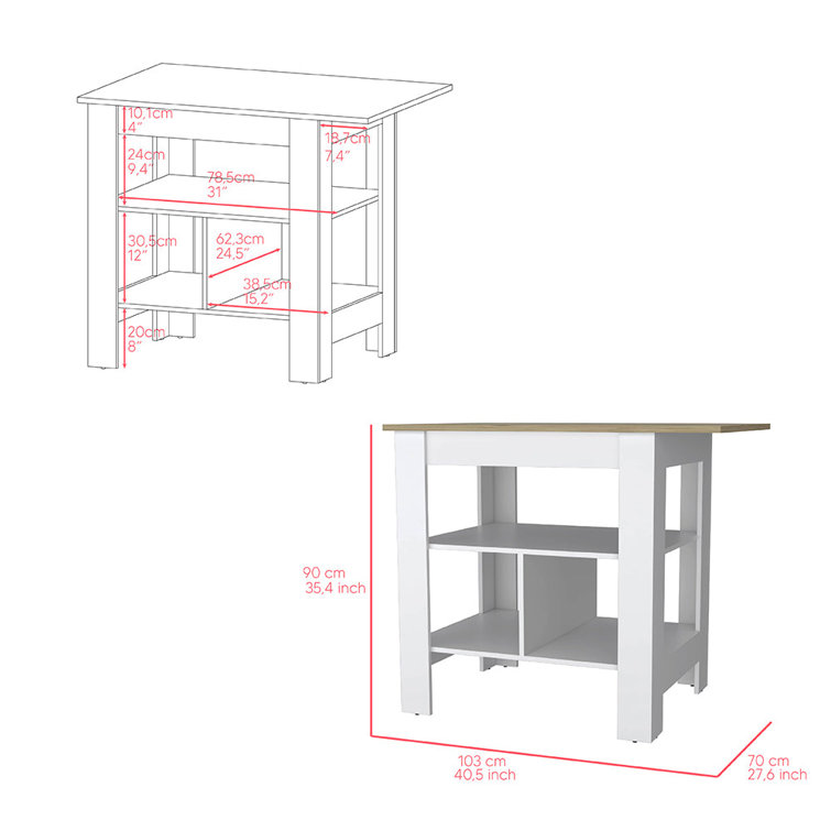 Bowie 2 Piece Kitchen Set, Kitchen Island + Pantry Cabinet, White / Light Oak Latitude Run