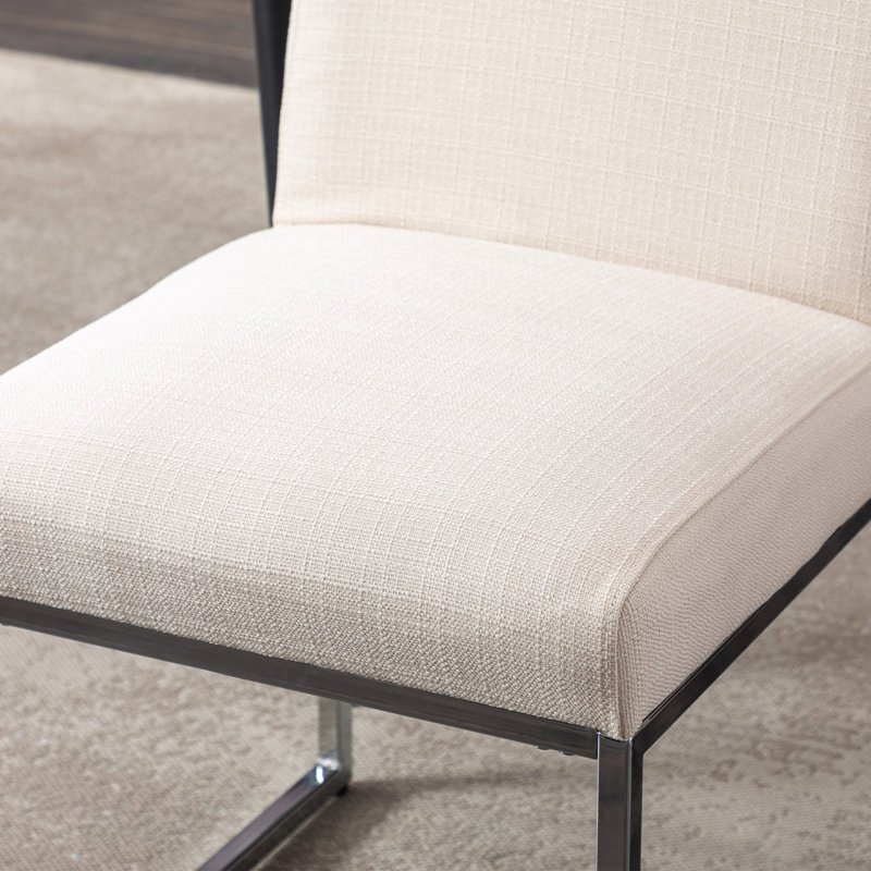 Chaises de salle à manger rembourrées Nezih, Crème, Argent