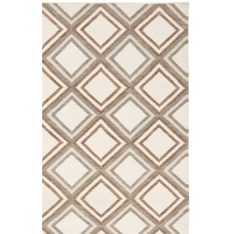 Emek Hand Woven Flat Weave Wool Geometric Rug, Square 6'