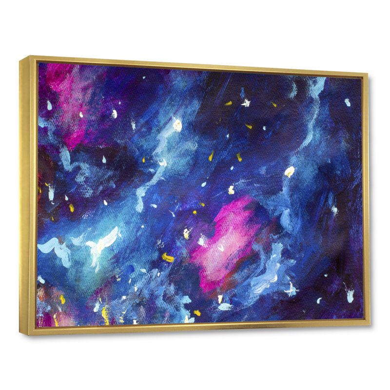 Violet Galaxy - Print on Canvas, 16" H x 32" W x 1" D, Gold Floater Framed