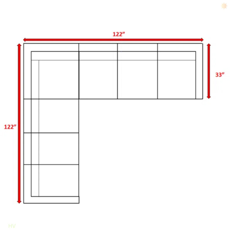 Canapé modulaire d'extérieur en osier de 122 po de largeur avec coussins entièrement assemblé